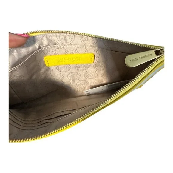 Michael Kors Jet Set Yellow Stripe Leather Wristlet - Picture 5 of 5